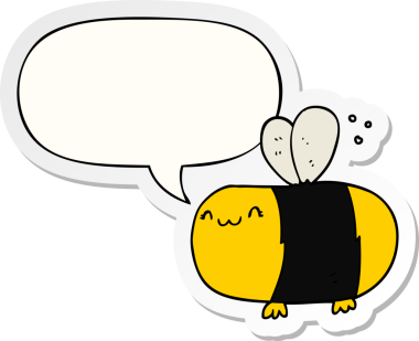 Bir insan tarafından çizilmiş baloncuk çıkartmalı şirin çizgi film arısı.