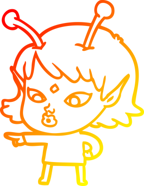 Bir insan tarafından çizilmiş güzel bir uzaylı kız çizgi çizimi.