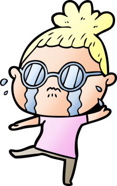 Bir insan tarafından çizilmiş gözlüklü, ağlayan bir kadın.