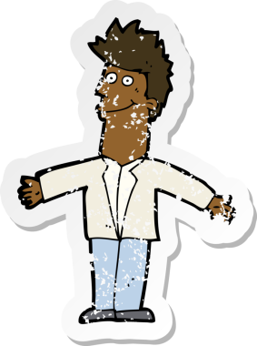 Bir insan tarafından çizilmiş mutlu bir adamın karikatür yapıştırması.