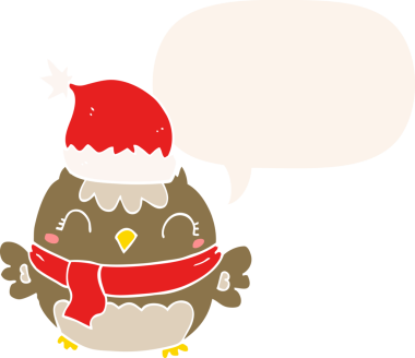 Bir insan tarafından çizilmiş konuşma baloncuğu olan sevimli noel baykuşu.