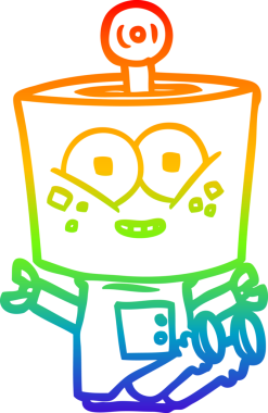 gökkuşağı gradyanı çizimi bir insan tarafından çizilmiş mutlu bir robot çizgi filmi.