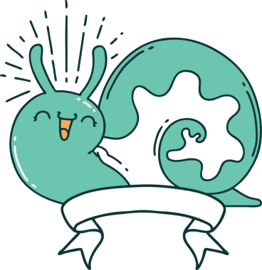 Dövme stili afiş Bir insan tarafından çizilmiş mutlu salyangoz