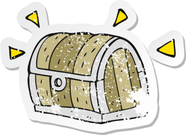 Bir insan tarafından çizilmiş bir karikatür hazine sandığının gerilimli yapıştırması.