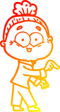 Bir insan tarafından çizilmiş mutlu, yaşlı bir kadının sıcak çizgi çizimi.