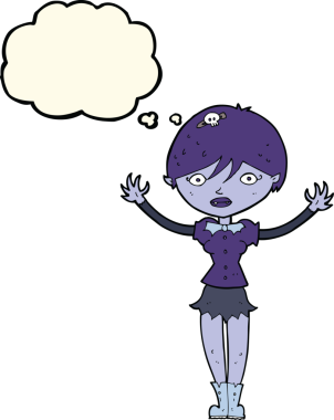 Bir insan tarafından çizilmiş düşünce balonlu vampir kız.