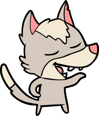 Bir insan tarafından çizilmiş gülen bir kurt.