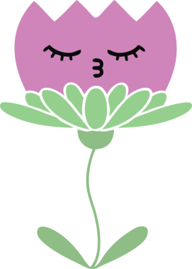 Bir insan tarafından çizilmiş bir çiçeğin düz renkli retro karikatürü