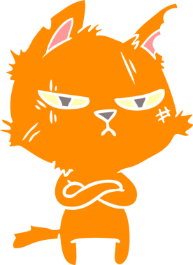 sert düz renkli çizgi film kedisi bir insan tarafından çizilmiş kollar.