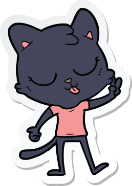 Bir insan tarafından çizilmiş çizgi film kedisinin çıkartması.