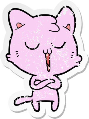 Bir insan tarafından çizilmiş çizgi film kedisinin sıkıntılı çıkartması.