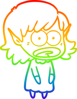 Karikatür çizen gökkuşağı gradyanı bir insan tarafından çizilen elf kızı şok etti.