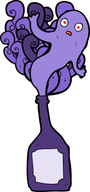 Şişede bir insan tarafından çizilmiş çizgi film hayaleti.