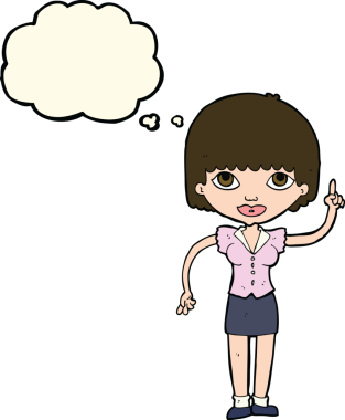 Bir insan tarafından çizilmiş düşünce baloncuğu fikri olan karikatür kadın.