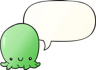 Bir insan tarafından çizilmiş yumuşak eğimli konuşma baloncuklu şirin ahtapot çizgi filmi.