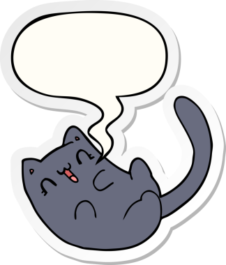 Bir insan tarafından çizilmiş baloncuk çıkartmalı çizgi film kedisi.