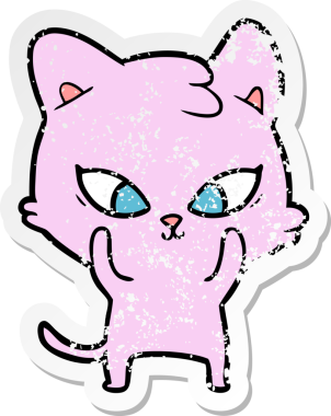 Bir insan tarafından çizilmiş şirin bir çizgi film kedisinin sıkıntılı çıkartması.