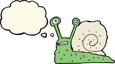 Bir insan tarafından çizilmiş düşünce balonlu çizgi film salyangozu.