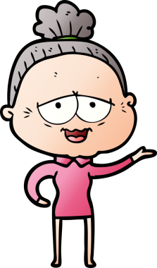 Bir insan tarafından çizilmiş mutlu yaşlı kadın çizgi filmi.