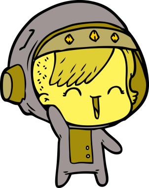 Bir insan tarafından çizilen mutlu astronot kız.