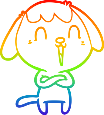 Gökkuşağı gradyan çizimi. Bir insan tarafından çizilmiş şirin bir köpek çizimi.