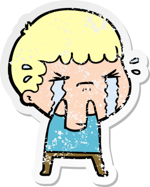 Bir insan tarafından çizilmiş ağlayan bir karikatürcünün sıkıntılı çıkartması.