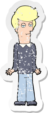 Çizgi filmin gerilimli çıkartması. Sıkılmış adam, bir insan tarafından çizilmiş omuz silkiyor.