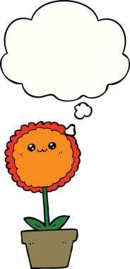 Bir insan tarafından çizilmiş düşünce baloncuklu karikatür çiçeği