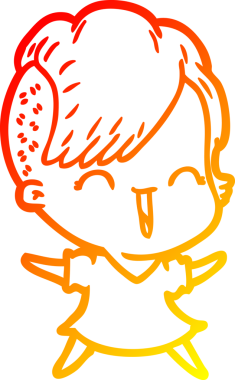 Bir insan tarafından çizilen mutlu bir hipster kızın çizgi çizimi.