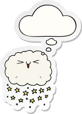 Mutlu karikatür bulutu. Düşünce baloncuğu insan tarafından çizilmiş bir çıkartma.