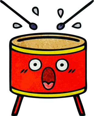 Bir insan tarafından çizilmiş eski grunge desenli davul karikatürü.