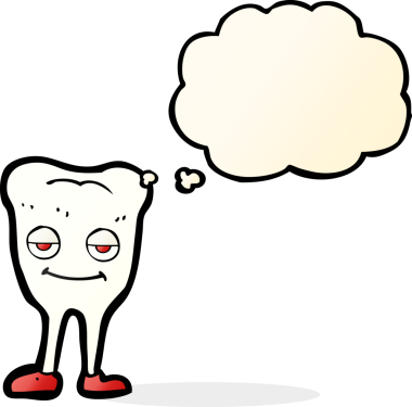 Bir insan tarafından çizilmiş düşünce baloncuklu mutlu diş çizgi filmi.