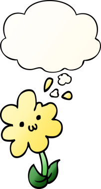 Düşünce baloncuğu olan karikatür çiçeği bir insan tarafından çizilmiş.