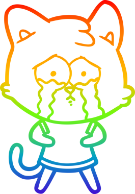 Gökkuşağı gradyan çizgi çizimi bir insan tarafından çizilmiş ağlayan bir kedi