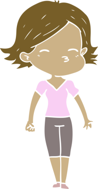 Bir insan tarafından çizilmiş düz renkli karikatür kadın