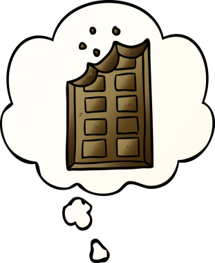 Bir insan tarafından çizilmiş, düşünce baloncuklu çizgi film çikolatası.