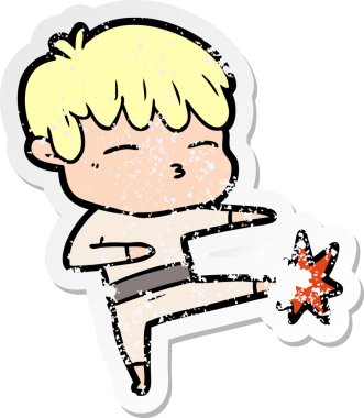 Bir insan tarafından çizilmiş, sıkıntılı bir çizgi film çıkartması.