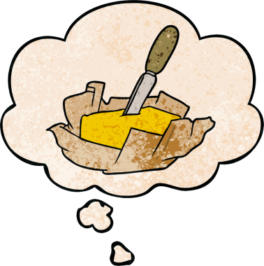 Düşünce baloncuklu çizgi film tereyağı bir insan tarafından çizilmiş grunge desen tarzı