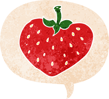 grunge 'da konuşma baloncuğu olan karikatür çileği bir insan tarafından çizilmiş tedirgin geçmiş dokuma tarzı