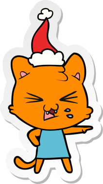 Bir insan tarafından çizilmiş Noel Baba şapkası takan bir kedinin el yazısı.