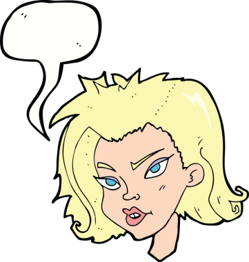 Bir insan tarafından çizilmiş konuşma baloncuğu olan bir kadın yüzü.