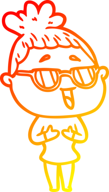 Bir insan tarafından çizilmiş gözlük takan mutlu bir kadının çizgi çizimi.