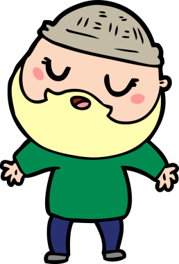 Bir insan tarafından çizilmiş sakallı bir çizgi film adamı.