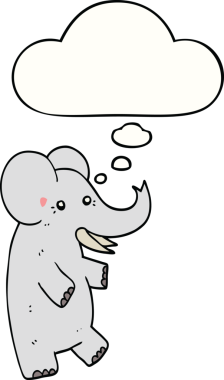 Bir insan tarafından çizilmiş düşünce baloncuklu bir fil.