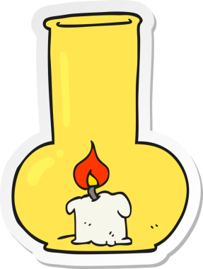 Çizgi film etiketi Eski cam lamba ve mum bir insan tarafından çizilmiş