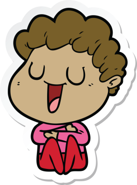 Bir insan tarafından çizilmiş, gülen bir karikatürcünün çıkartması.