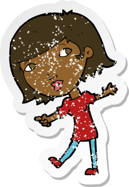 Çizgi filmin gerilimli yapıştırması. Mutlu bir kız. Bir insan tarafından çizilmiş.