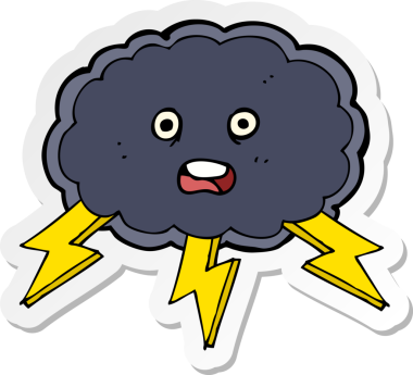 Bir insan tarafından çizilmiş karikatür bulutu ve yıldırım sembolü.