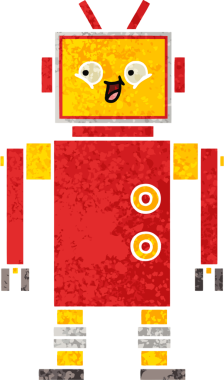 Bir insan tarafından çizilmiş bir robotun retro çizim tarzı karikatürü