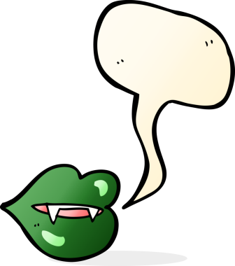 Bir insan tarafından çizilmiş konuşma balonlu vampir dişleri.